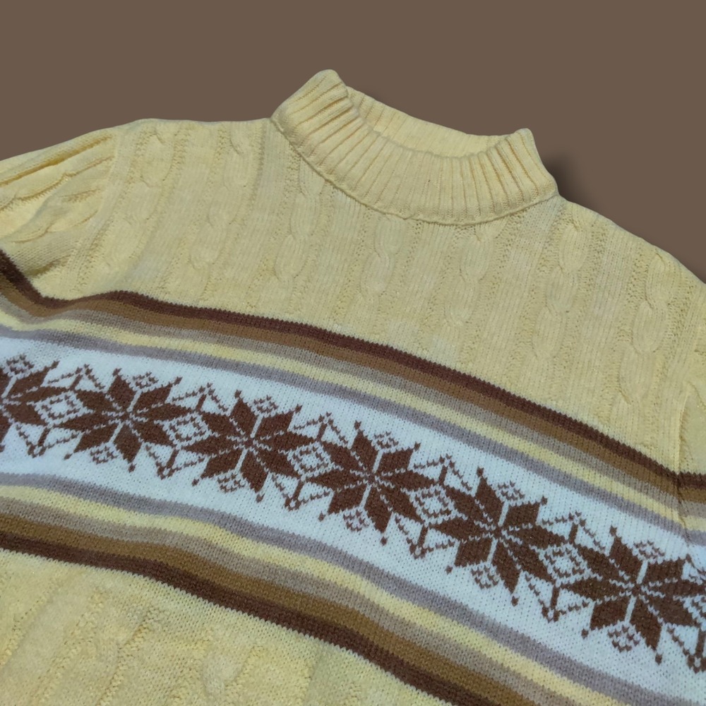 Jantzen Cable Knit Snowflake Sweater Women's Size M Yellow Made In USA Christmas